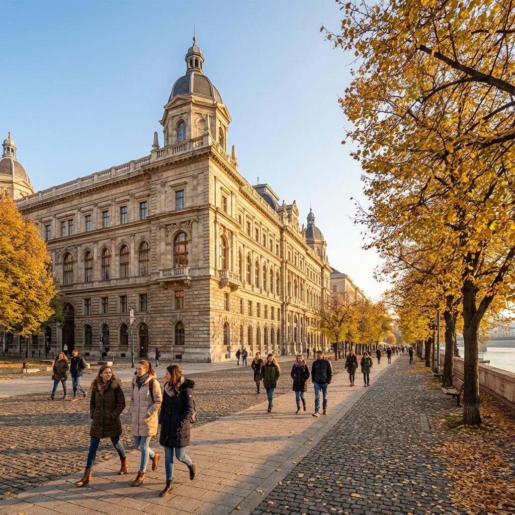 University campus at sunset